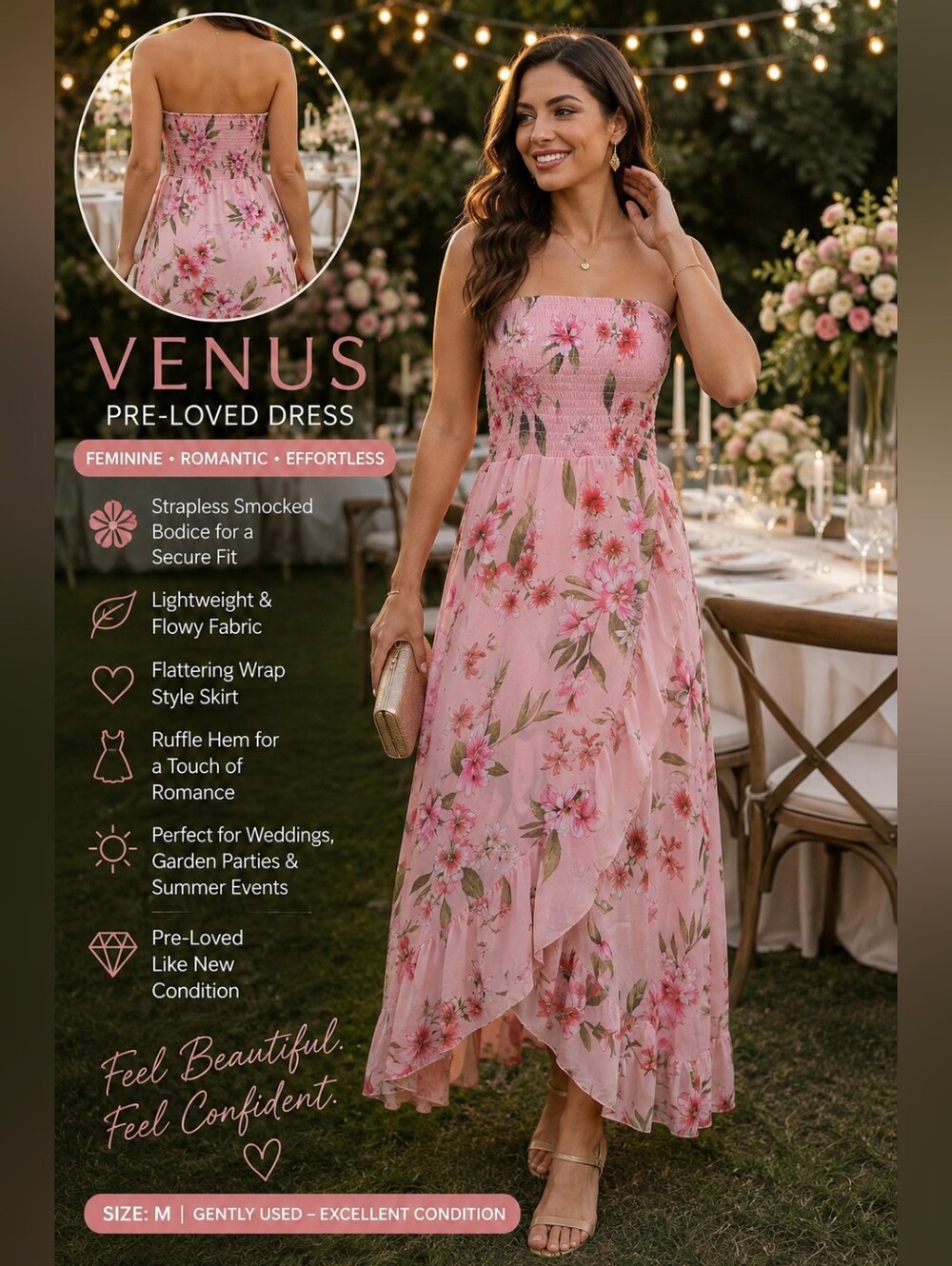 VENUS Pink Floral Strapless Maxi Dress | Romantic Cottagecore Boho